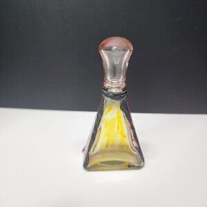 Vintage Glass Decanter Bottle Pyramid Shaped with Stopper Handpainted